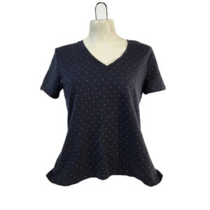 Lord & Taylor Black Polka Dot Petite Tee